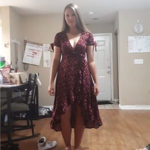 Francesca’s Flowery maroon wrap midi dress